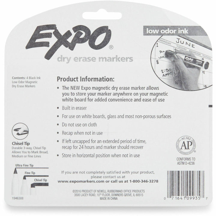 Image of Expo 1944729A Magnetic Dry-erase Marker, Erasable, Black Ink/, 4 / Pack