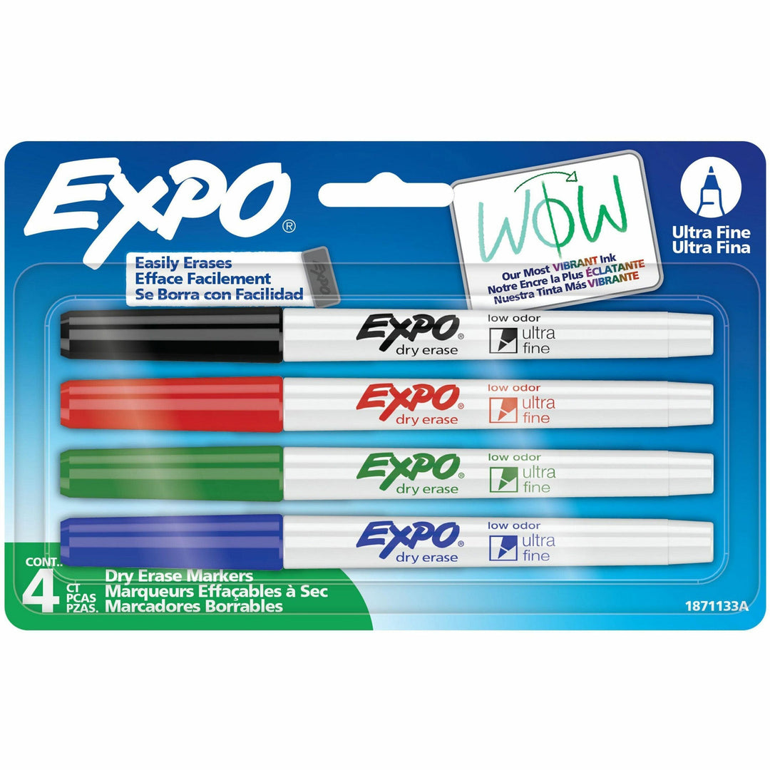 Image of Expo 1871133A Low Odour Dry Erase Markers Ultra Fine Assorted Colours 4/pkg, Erasable, Assorted Ink, Alcohol Based/, 4 / Set