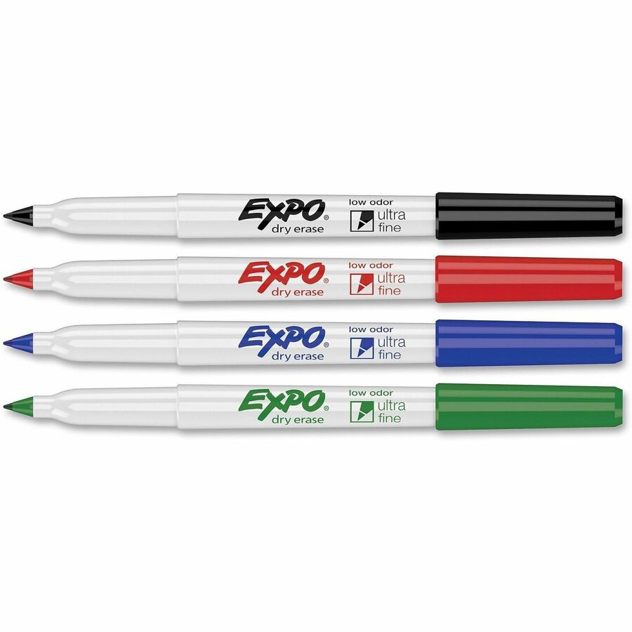 Image of Expo 1871133A Low Odour Dry Erase Markers Ultra Fine Assorted Colours 4/pkg, Erasable, Assorted Ink, Alcohol Based/, 4 / Set