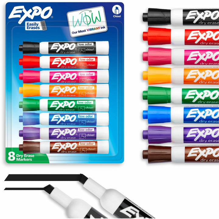 Image of Expo 80678A Low Odour Dry Erase Markers Chisel Tip Assorted Colours 8/pkg, Erasable, Assorted Ink, Dry, Classroom, Office, Home, Glass, 8 / Pack