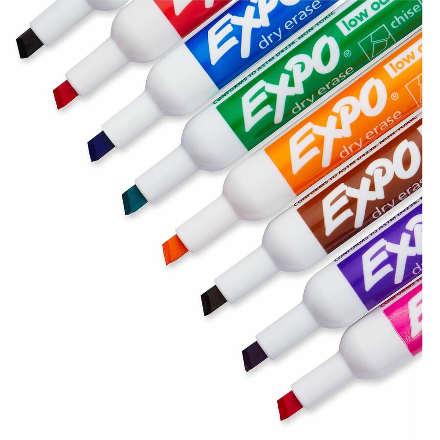 Image of Expo 80678A Low Odour Dry Erase Markers Chisel Tip Assorted Colours 8/pkg, Erasable, Assorted Ink, Dry, Classroom, Office, Home, Glass, 8 / Pack