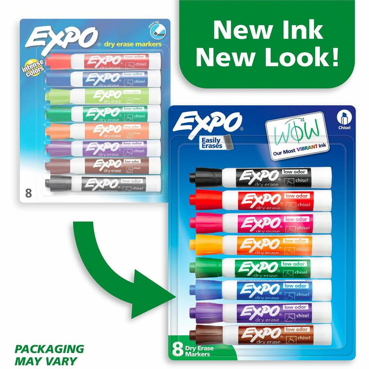 Image of Expo 80678A Low Odour Dry Erase Markers Chisel Tip Assorted Colours 8/pkg, Erasable, Assorted Ink, Dry, Classroom, Office, Home, Glass, 8 / Pack