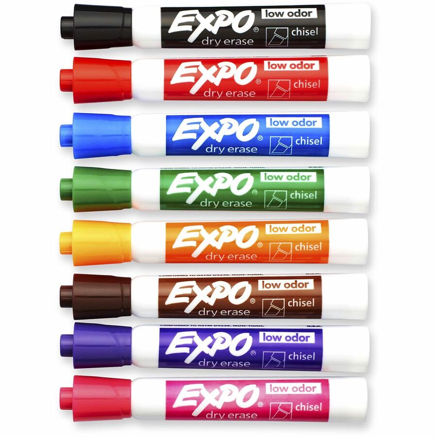 Image of Expo 80678A Low Odour Dry Erase Markers Chisel Tip Assorted Colours 8/pkg, Erasable, Assorted Ink, Dry, Classroom, Office, Home, Glass, 8 / Pack