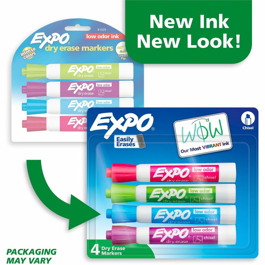 Image of Expo 81029A Dry Erase Markers, Erasable, Assorted Ink, Dry, 4 / Pack