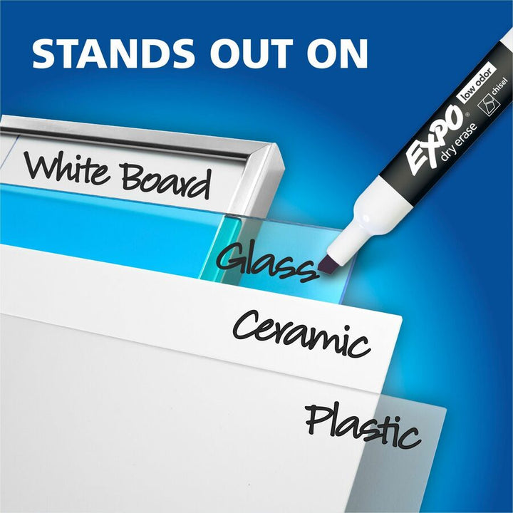Image of Expo 80661A Dry Erase Chisel Tip Markers, Erasable, Black Ink, Dry, 4 / Pack