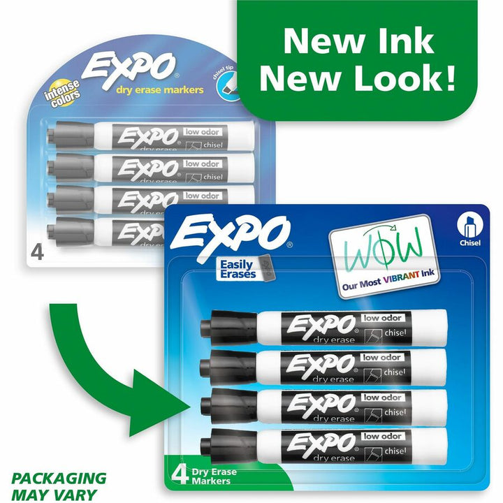 Image of Expo 80661A Dry Erase Chisel Tip Markers, Erasable, Black Ink, Dry, 4 / Pack