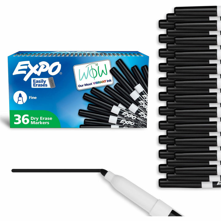 Image of Expo 1921062A Low Odour Dry Erase Markers Fine Tip Black 36/box, Erasable, Black Ink, 36 / Pack