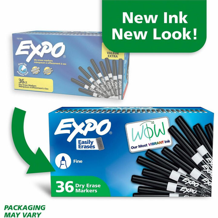Image of Expo 1921062A Low Odour Dry Erase Markers Fine Tip Black 36/box, Erasable, Black Ink, 36 / Pack