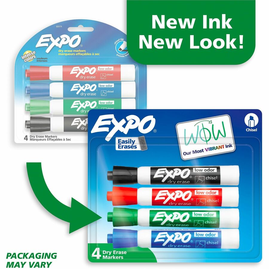Image of Expo 80174A Dry Erase Markers, Erasable, Assorted Ink, Dry, 4 / Set