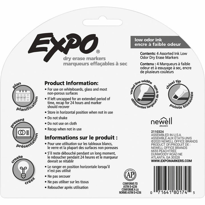 Image of Expo 80174A Dry Erase Markers, Erasable, Assorted Ink, Dry, 4 / Set