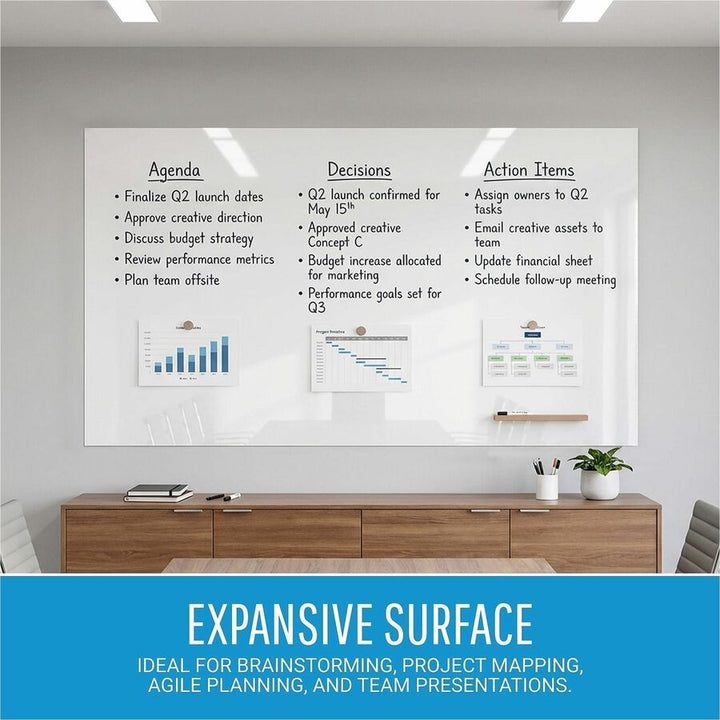 Image of Lorell 69670 Loop Whiteboard, 60" (5 ft) Width x 36" (3 ft) Height, White Steel Surface, Magnetic, Durable, Frameless, Impact Resistant, 1 Each