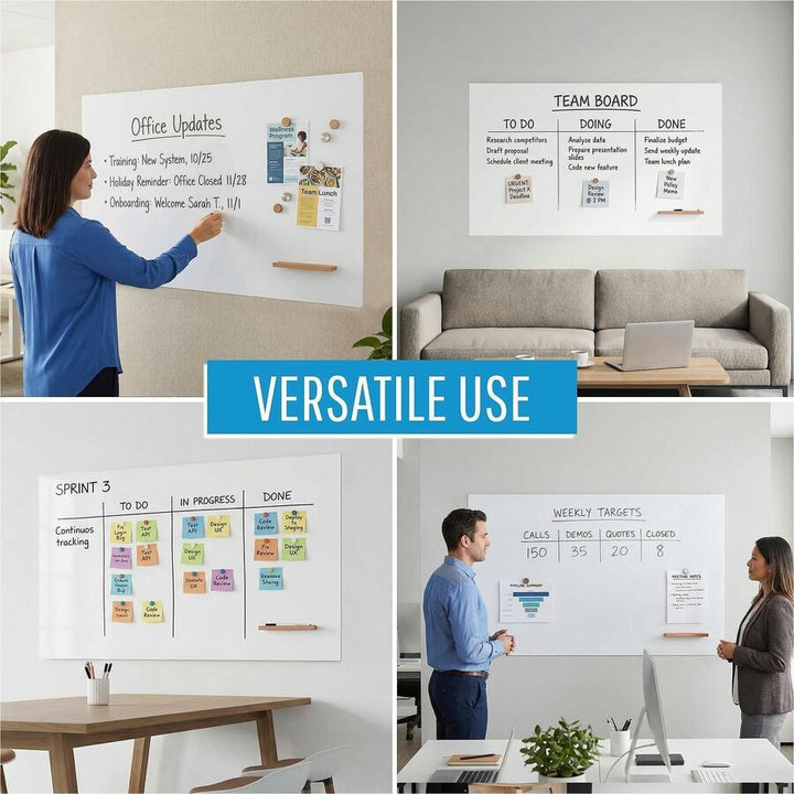 Image of Lorell 69670 Loop Whiteboard, 60" (5 ft) Width x 36" (3 ft) Height, White Steel Surface, Magnetic, Durable, Frameless, Impact Resistant, 1 Each