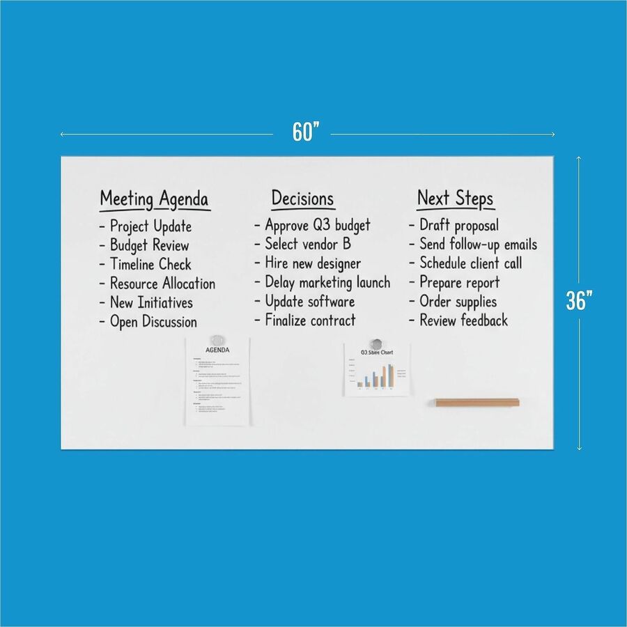 Image of Lorell 69670 Loop Whiteboard, 60" (5 ft) Width x 36" (3 ft) Height, White Steel Surface, Magnetic, Durable, Frameless, Impact Resistant, 1 Each