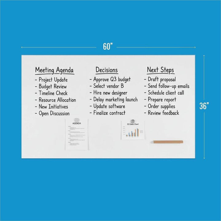 Image of Lorell 69670 Loop Whiteboard, 60" (5 ft) Width x 36" (3 ft) Height, White Steel Surface, Magnetic, Durable, Frameless, Impact Resistant, 1 Each