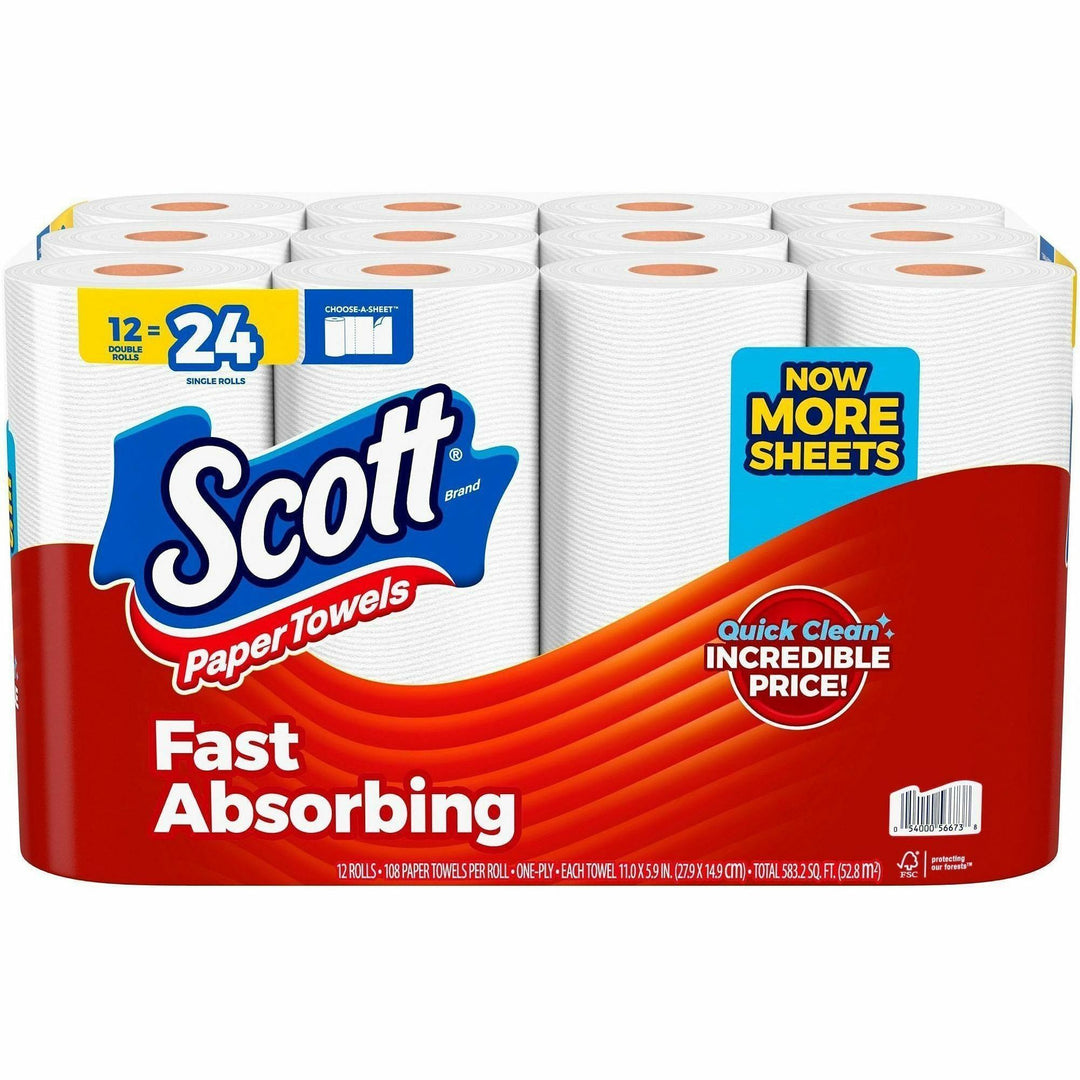 Image of Scott 56672 Choose-A-Sheet Paper Towels, White, Fiber Paper, 12 / Pack