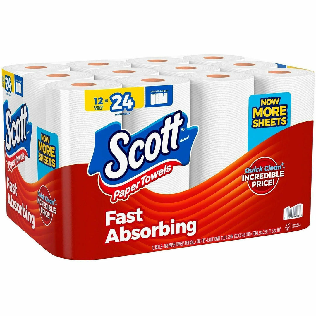 Image of Scott 56672 Choose-A-Sheet Paper Towels, White, Fiber Paper, 12 / Pack