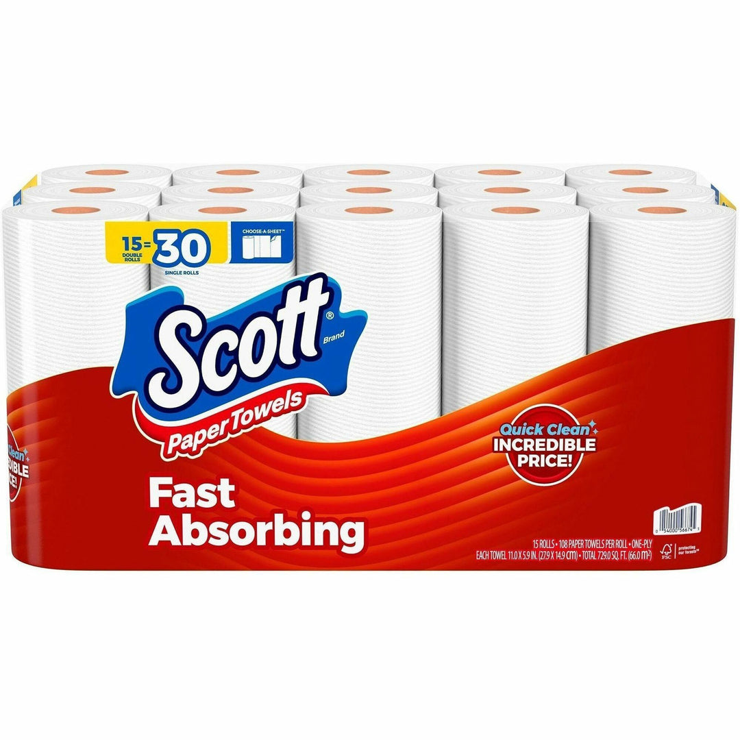 Image of Scott 56674 Choose-A-Sheet Paper Towels, White, Fiber Paper, 15 / Pack
