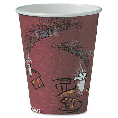 Image of SOLO® OF8BI-0041 Paper Hot Drink Cups in Bistro Design, 8 oz, Maroon, 500/Carton