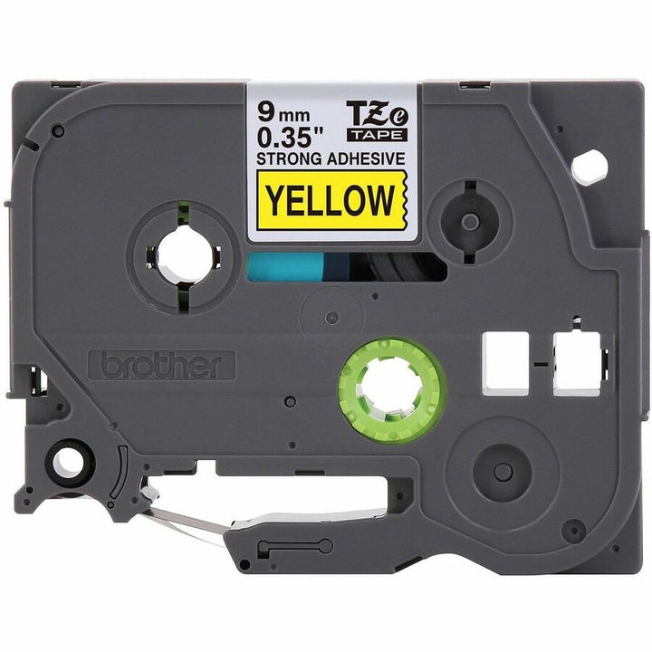 Image of P-touch TZES621G Label Tape, x 11/32" W x 26 1/5 ft Length, Tape, Black On Yellow, Water Resistant, Laminated, 1 Each