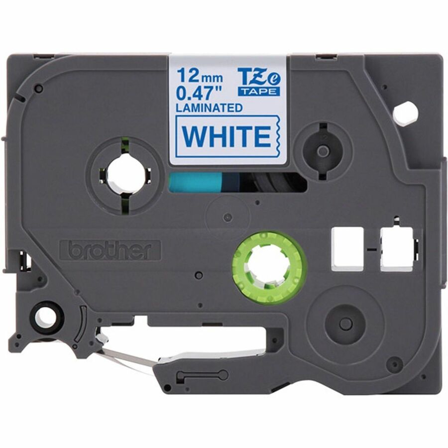 Image of P-touch TZE233G Genuine TZe233 Blue on WHT Label Tape, Laminated, 12mmX8m, 15/32" Width, White, Laminated, Water Resistant, 1 Each