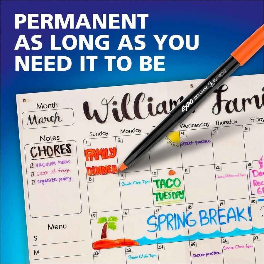 Image of Expo Vis-à-Vis 2134341A Wet Erase Markers, Ultra Fine Tip, Erasable, Assorted Ink, Glass, Calendar, 4 / Pack