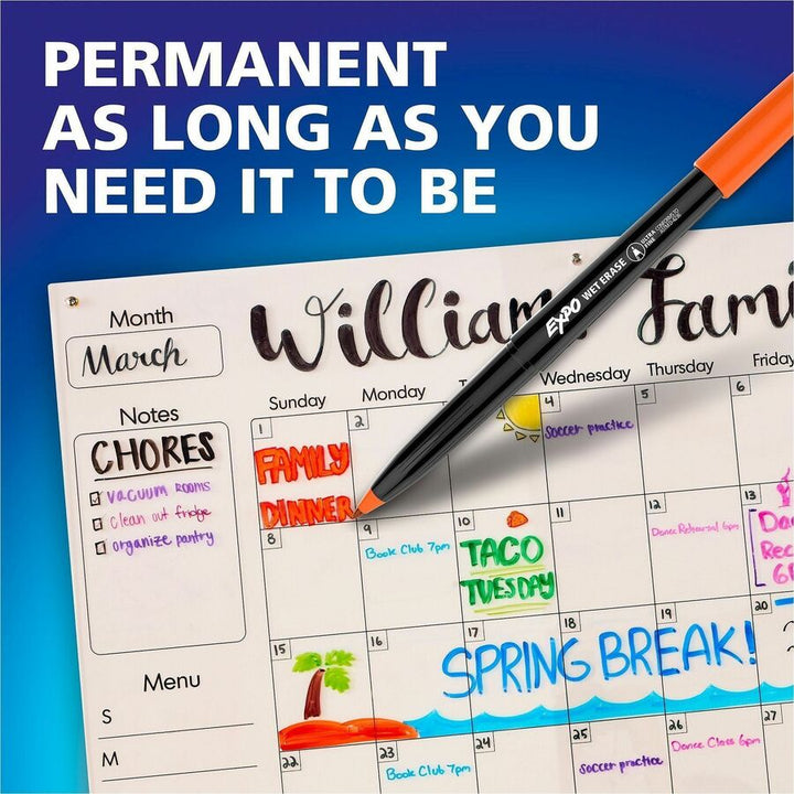 Image of Expo Vis-à-Vis 2134341A Wet Erase Markers, Ultra Fine Tip, Erasable, Assorted Ink, Glass, Calendar, 4 / Pack