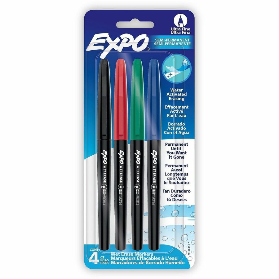 Image of Expo Vis-à-Vis 2134341A Wet Erase Markers, Ultra Fine Tip, Erasable, Assorted Ink, Glass, Calendar, 4 / Pack