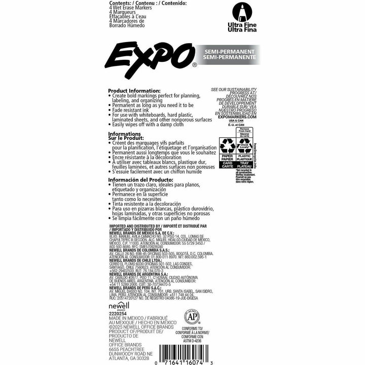 Image of Expo Vis-à-Vis 2134341A Wet Erase Markers, Ultra Fine Tip, Erasable, Assorted Ink, Glass, Calendar, 4 / Pack