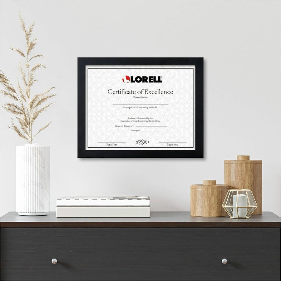 Image of Lorell 49418 Certificate Frame, 8.50" x 11" Frame Size, Desktop, Wall Mountable, Vertical, Horizontal, Black, 1 Each
