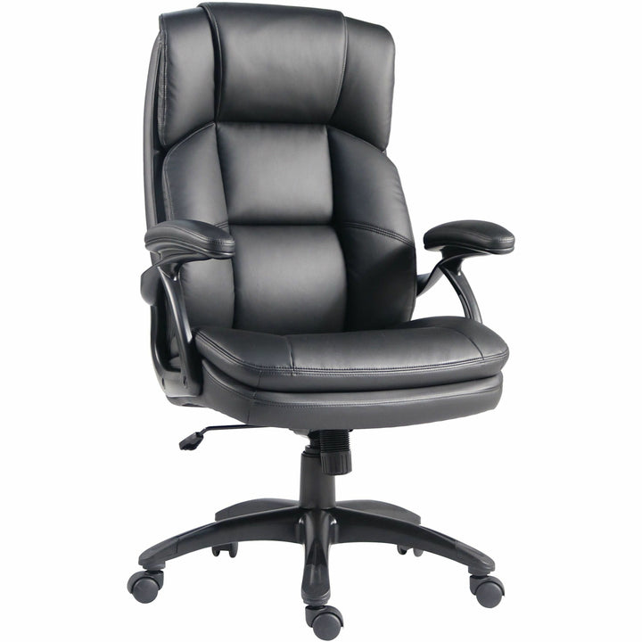 Image of Lorell Hi-Back Chair, PU Leather, 27"x32"x44-1/2", BK