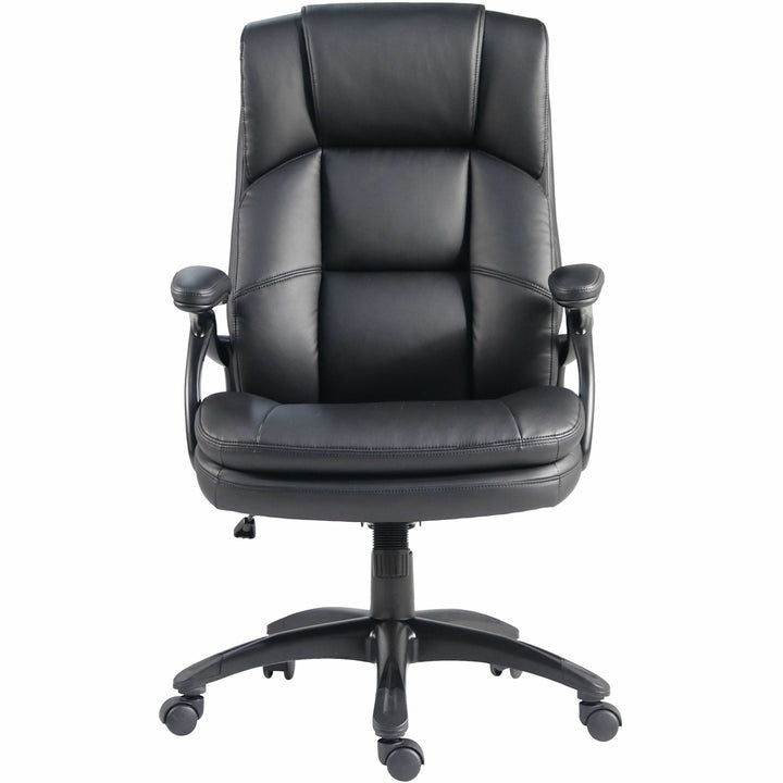 Image of Lorell Hi-Back Chair, PU Leather, 27"x32"x44-1/2", BK