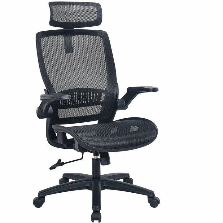 Image of Lorell 63211 Lanser All-Mesh Chair with Flip-Up Arms, Mesh Seat Material, Mesh Back Material, High Back, 5-star Base, Black, Armrest, 1 Each