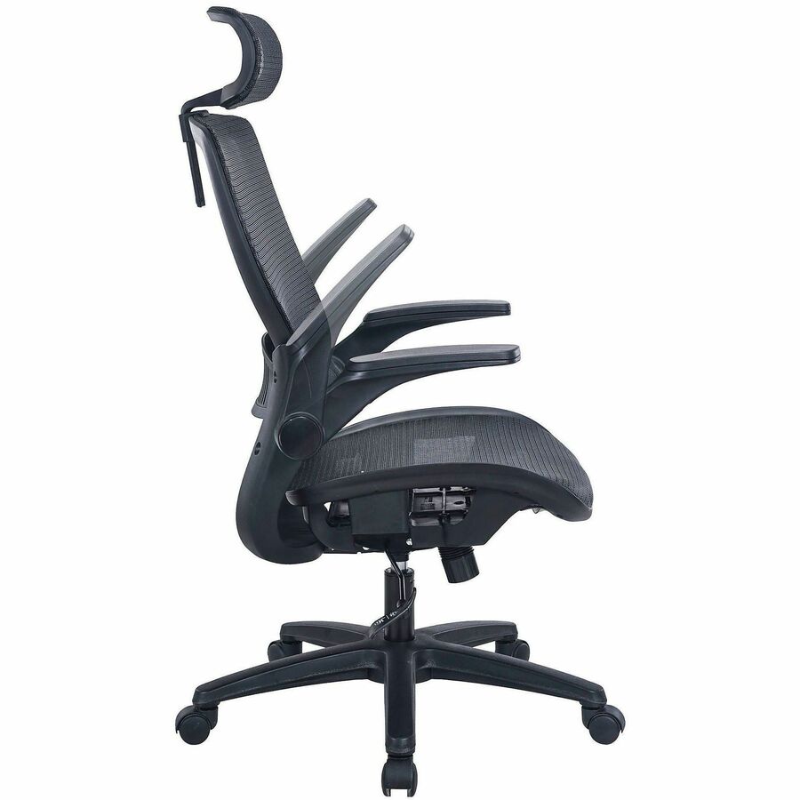 Image of Lorell 63211 Lanser All-Mesh Chair with Flip-Up Arms, Mesh Seat Material, Mesh Back Material, High Back, 5-star Base, Black, Armrest, 1 Each