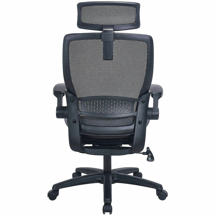 Image of Lorell 63211 Lanser All-Mesh Chair with Flip-Up Arms, Mesh Seat Material, Mesh Back Material, High Back, 5-star Base, Black, Armrest, 1 Each