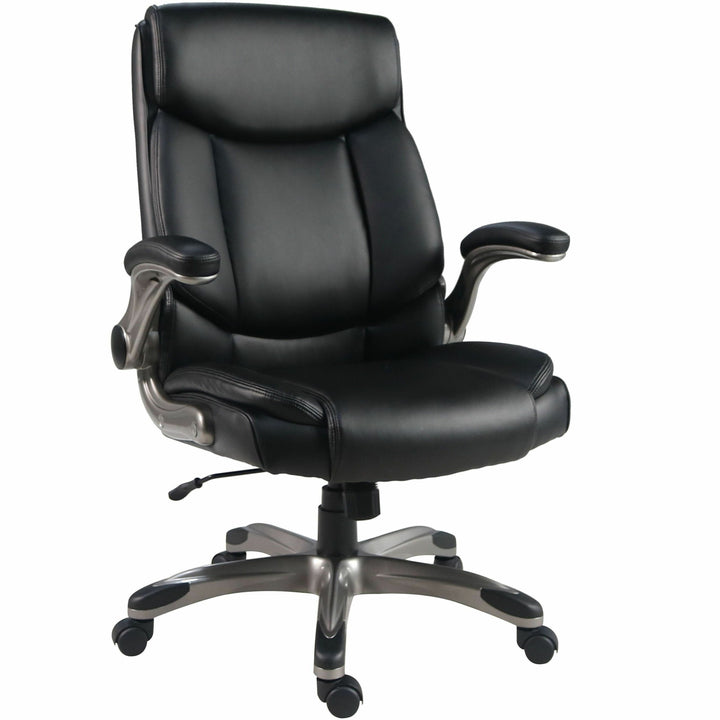 Image of Lorell 63271 Sera High-Back Manager Chair, Polyurethane Seat Material, Polyurethane Back Material, High Back, Black, Armrest, 1 Each