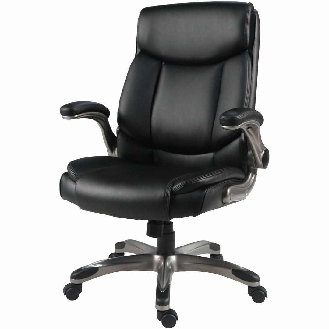 Image of Lorell 63271 Sera High-Back Manager Chair, Polyurethane Seat Material, Polyurethane Back Material, High Back, Black, Armrest, 1 Each