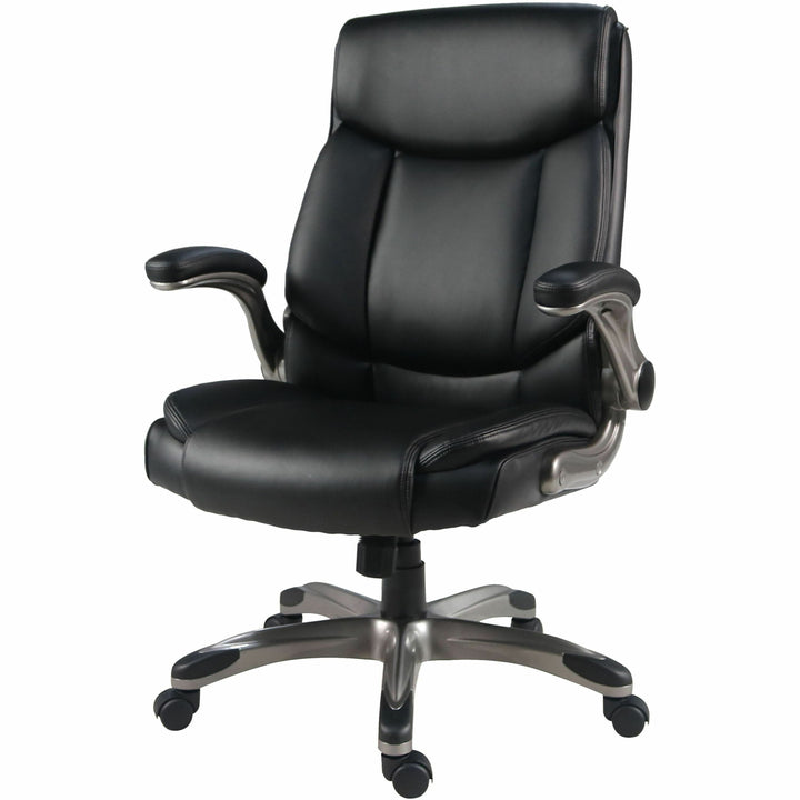 Image of Lorell 63271 Sera High-Back Manager Chair, Polyurethane Seat Material, Polyurethane Back Material, High Back, Black, Armrest, 1 Each