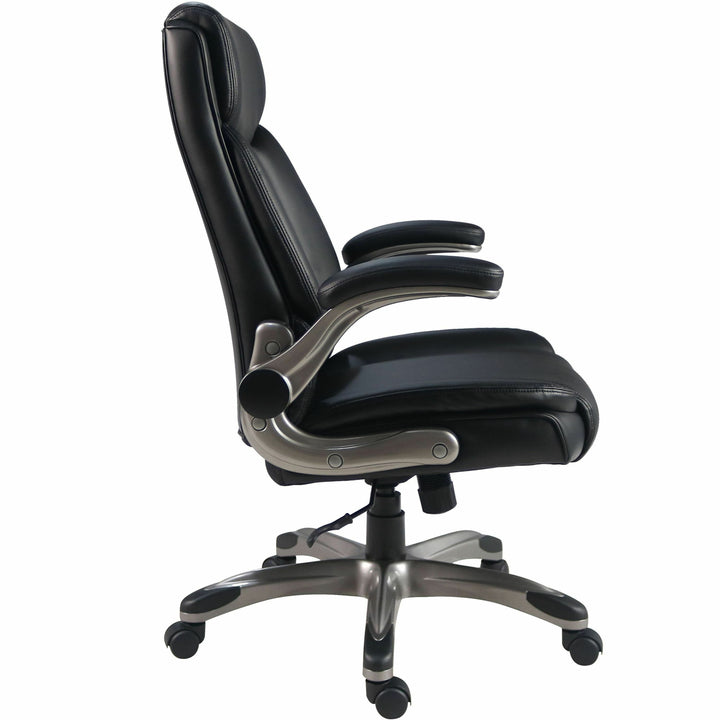 Image of Lorell 63271 Sera High-Back Manager Chair, Polyurethane Seat Material, Polyurethane Back Material, High Back, Black, Armrest, 1 Each