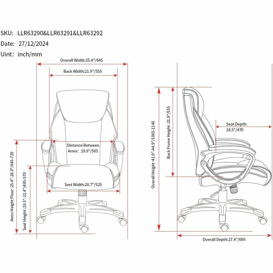 Image of Lorell 63290 Kyros High-Back Executive Chair