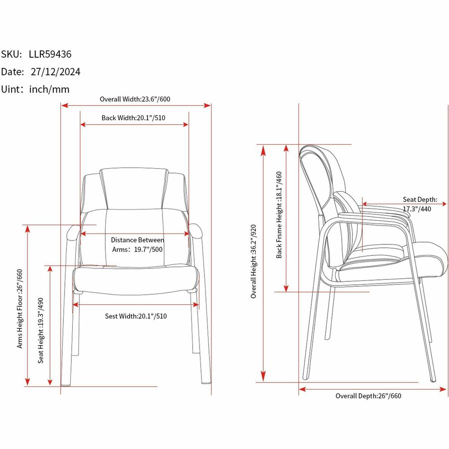 Image of Lorell 59436 Cushioned Low-Back Guest Chair