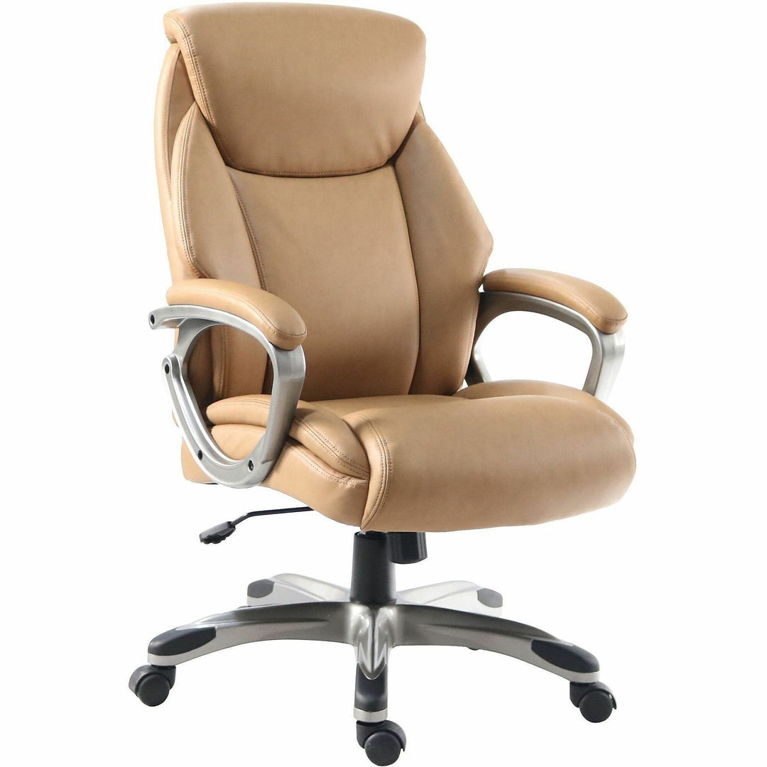 Image of Lorell High-Back Chair,PU,Loop Arms,25.4"x27.4"x41.9"-44.9",Caramel