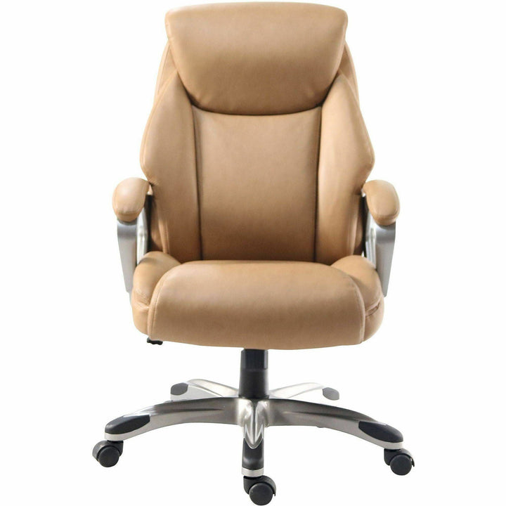 Image of Lorell High-Back Chair,PU,Loop Arms,25.4"x27.4"x41.9"-44.9",Caramel