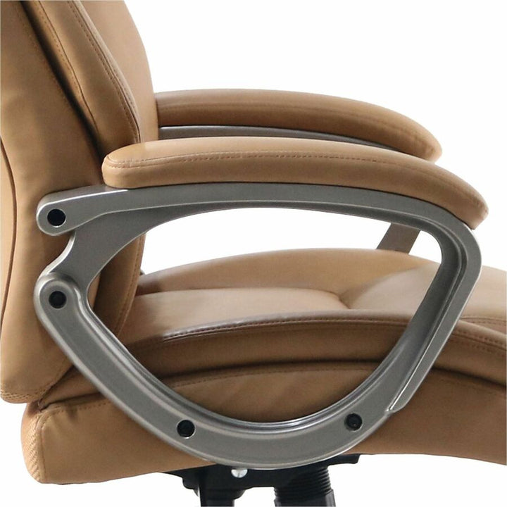 Image of Lorell High-Back Chair,PU,Loop Arms,25.4"x27.4"x41.9"-44.9",Caramel