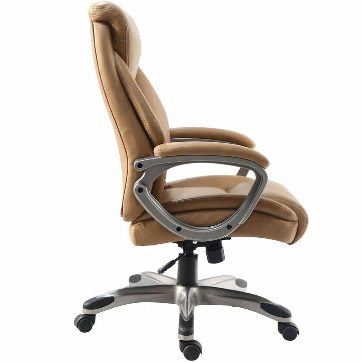 Image of Lorell High-Back Chair,PU,Loop Arms,25.4"x27.4"x41.9"-44.9",Caramel
