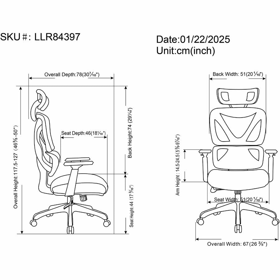 Image of Lorell High-Back Chair,w/Headrest,26.8"x29.5"x45.5''~49.2",BK