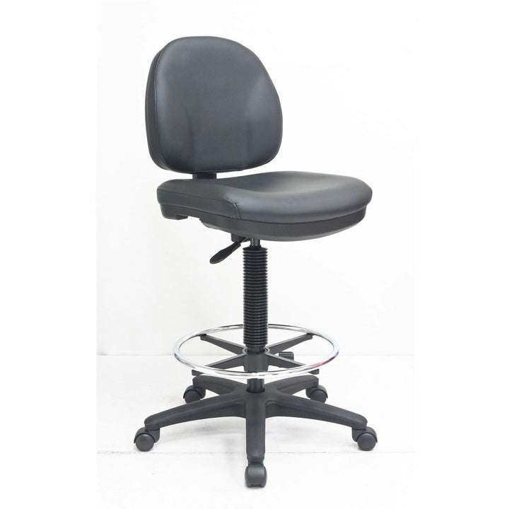 Image of Lorell 80018 Millenia Series Adjustable Task Stool with Back, Vinyl Seat Material, Vinyl Back Material, 5-star Base, Black, Vinyl, Plastic, 1 Each