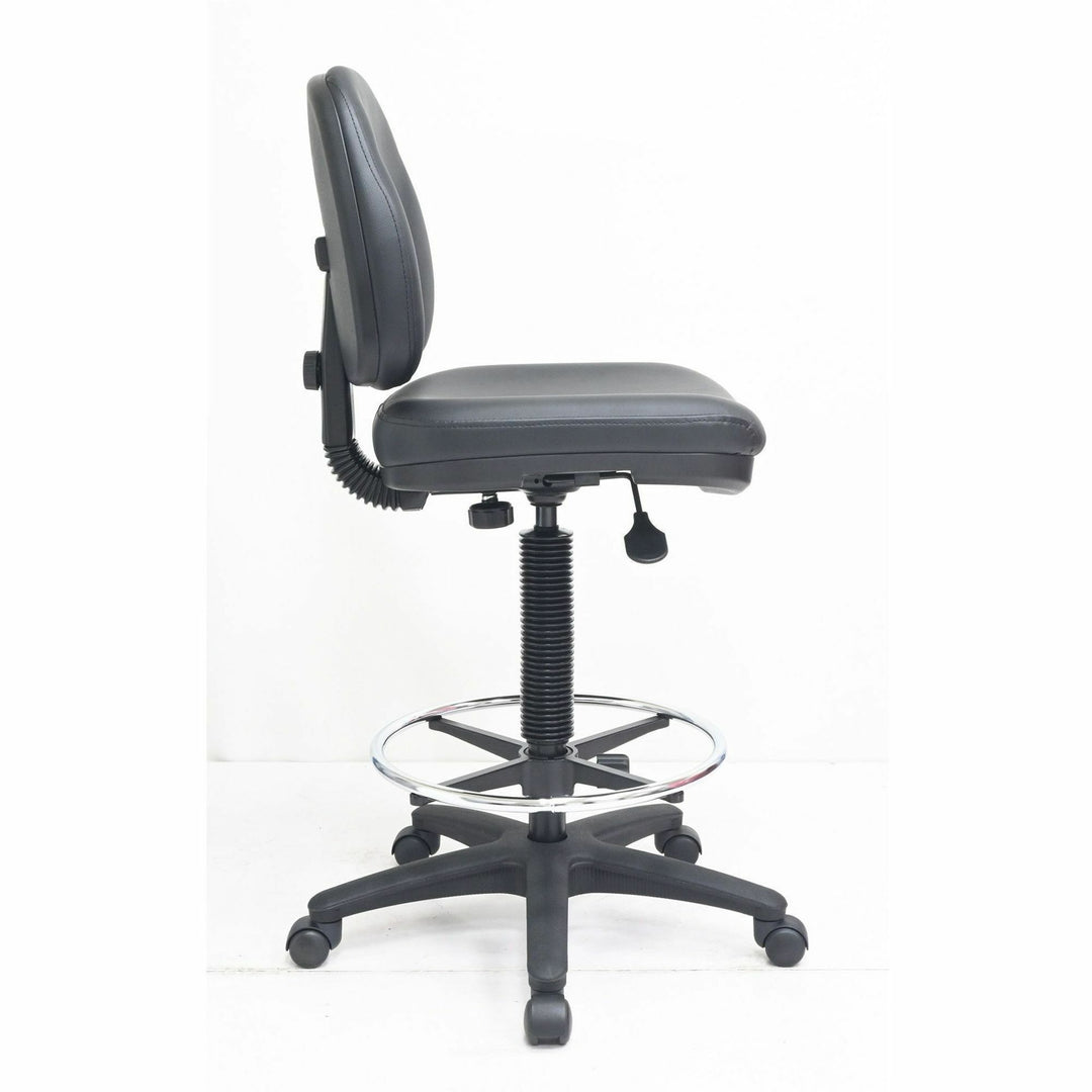 Image of Lorell 80018 Millenia Series Adjustable Task Stool with Back, Vinyl Seat Material, Vinyl Back Material, 5-star Base, Black, Vinyl, Plastic, 1 Each