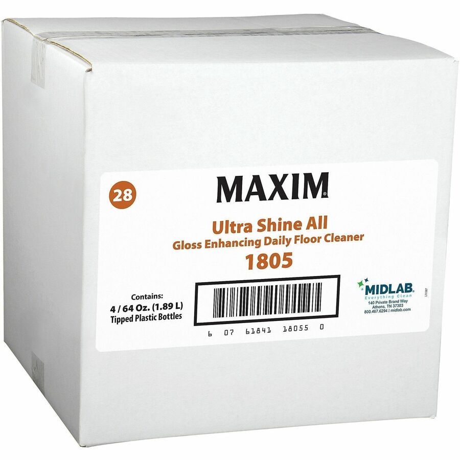 Image of Midlab 18050065T Ultra Shine All Floor CLeaner, For Floor, Tile, Rubber, Marble Floor, Stone Floor, Neutral Scent, White, 4 / Carton