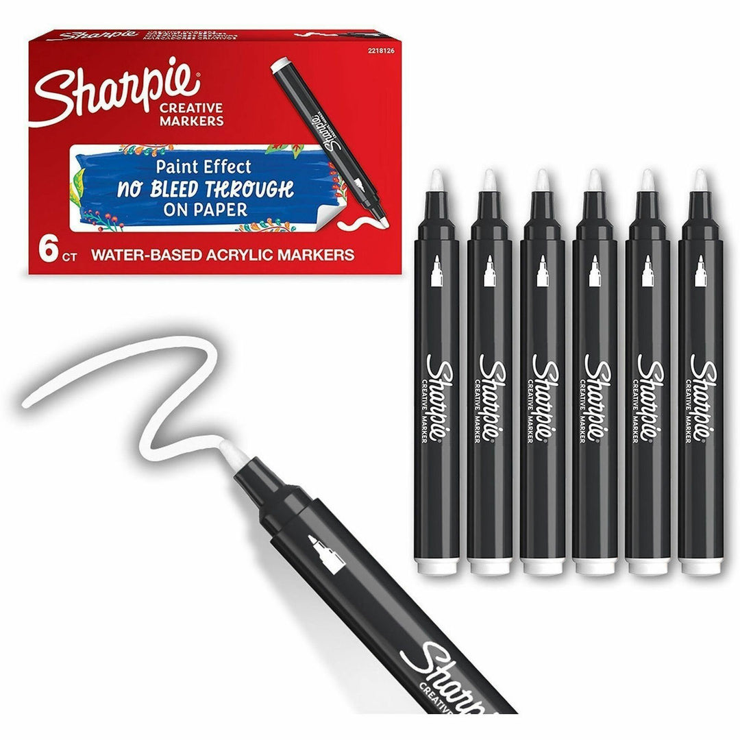 Image of Sharpie 2218126 Creative Marker, White Ink, Water Based, Acrylic Based, 6 / Box