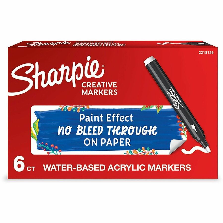 Image of Sharpie 2218126 Creative Marker, White Ink, Water Based, Acrylic Based, 6 / Box